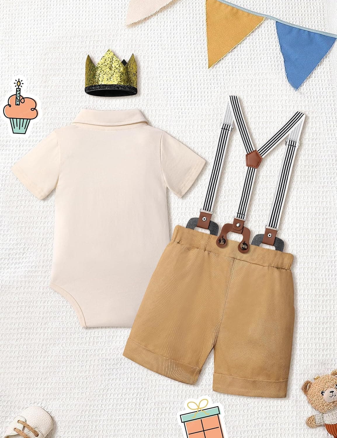 Baby Boy First Birthday Outfit Mr Onederful Bowtie Romper + Suspender Shorts+ Party Hat Cake Smash Outfits