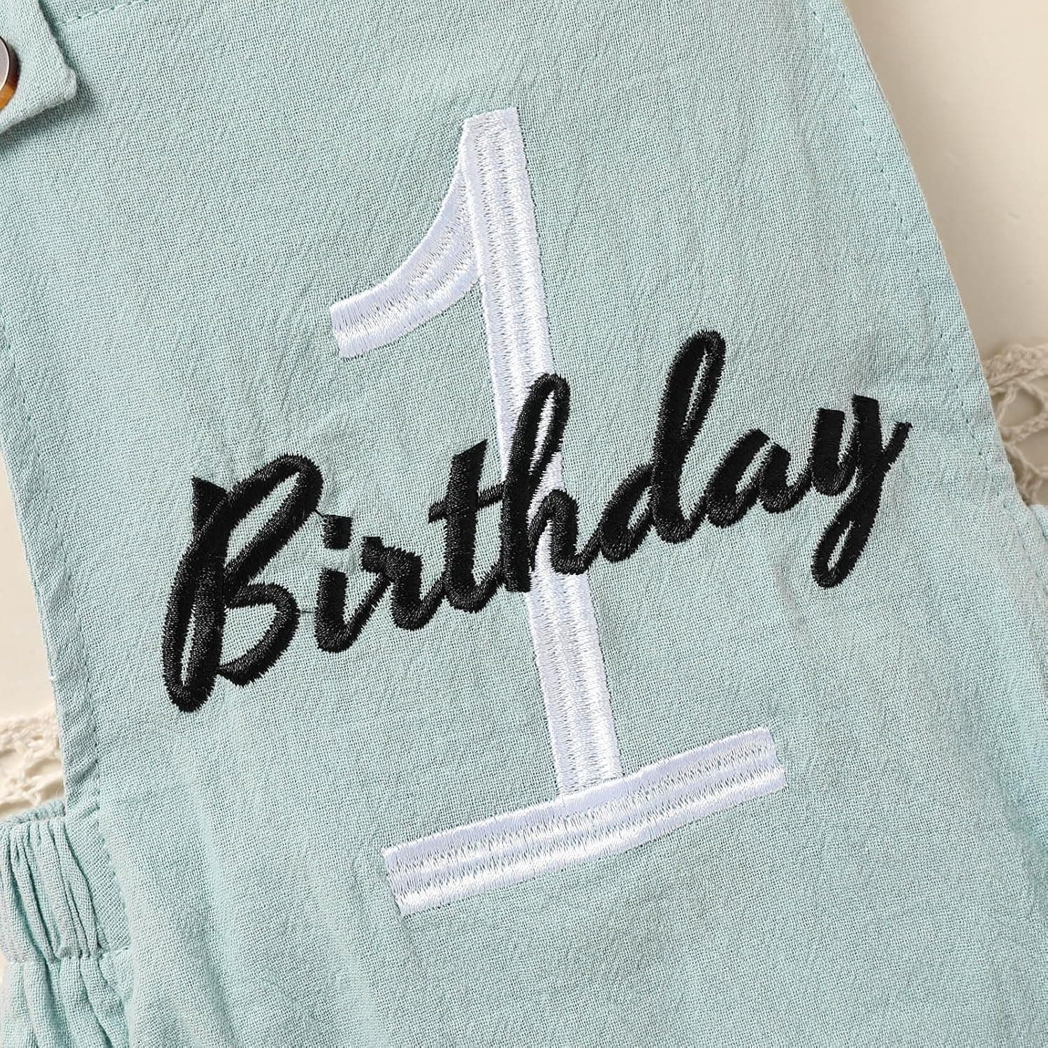 Baby Boys Girls 1st Birthday Romper Baby First Birthday Outfit Boy Solid Color Jumpsuit Cake Smash Outfit