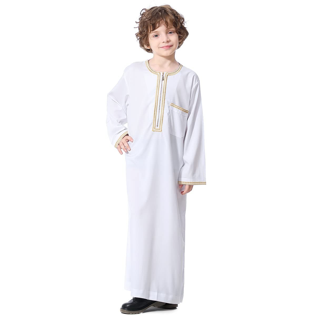 IMEKIS Kids Embroidered Arab Thobe with Pockets for Muslim Boys