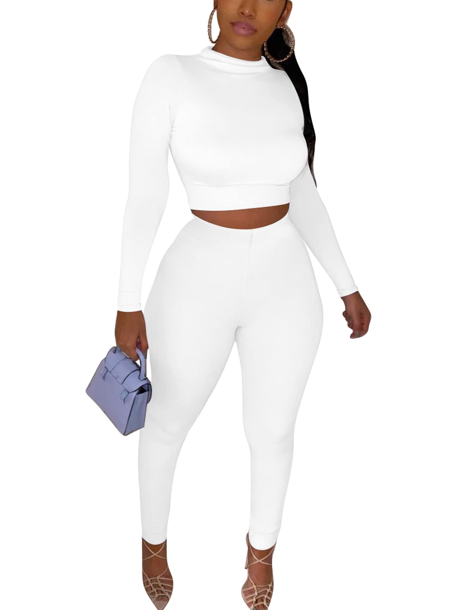 Kaximil Women's Workout Tracksuit Set Long Sleeve Crop Top High Waist Legging
