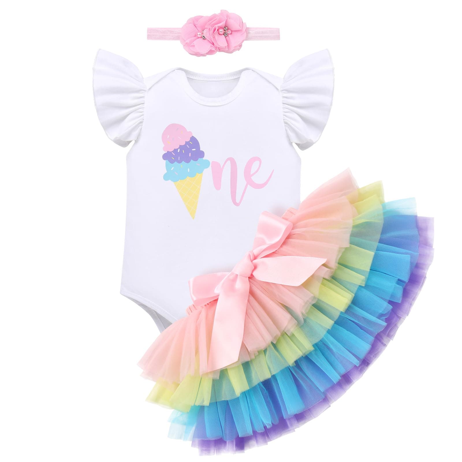 IMEKIS Baby Girl 1st Birthday Strawberry Butterfly Romper & Tutu Outfit