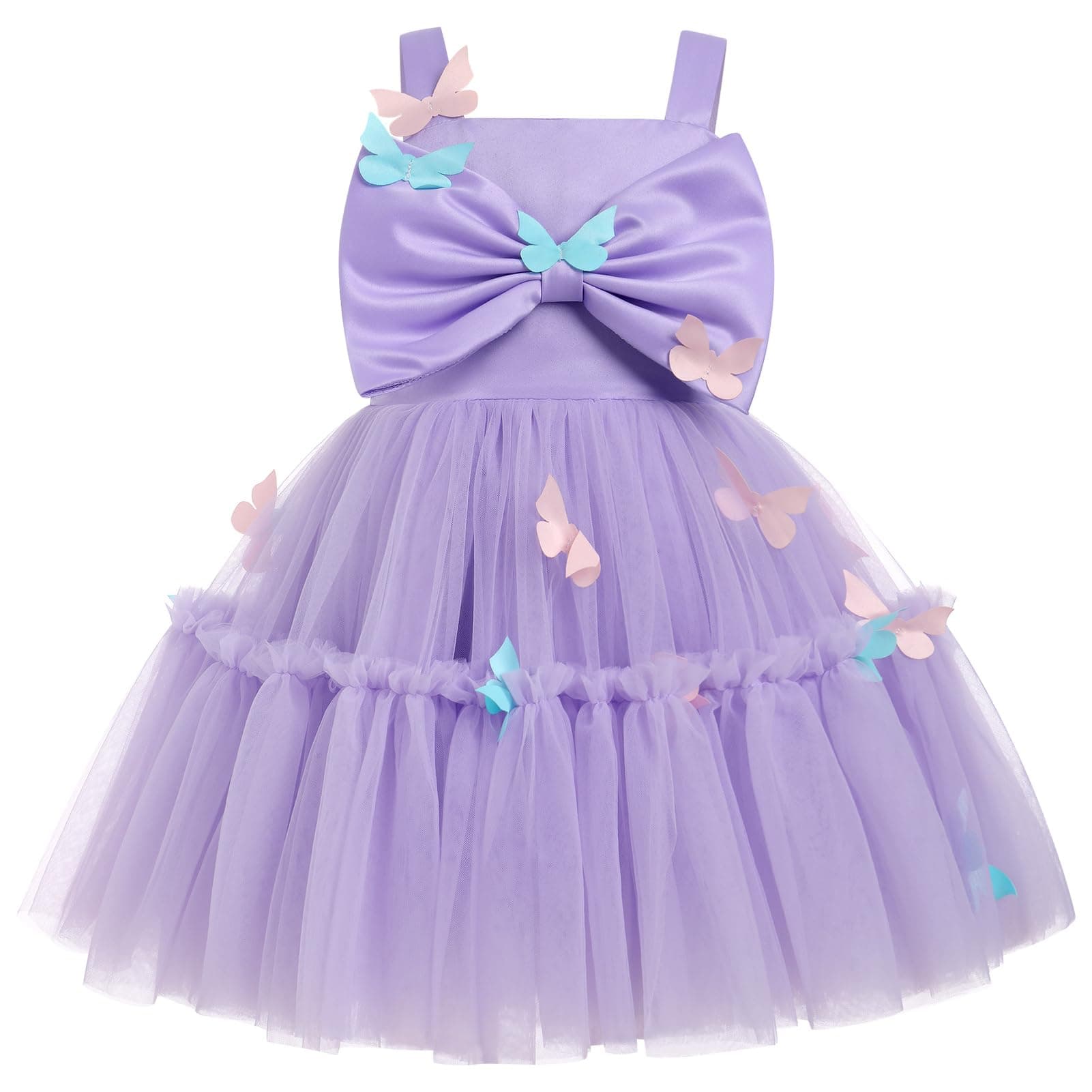ODASDO Toddler Girls Bowknot Spaghetti Straps Tutu Tulle Birthday Party Dresses