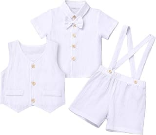 Toddler Baby Boy Baptism Christening Outfit Bowtie Dress Shirt Suspenders Shorts Vest Wedding Formal Suits
