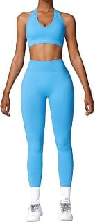 Women Workout Set 2 Piece Strappy Sports Bra High Waist Booty Long Leggings Pants Gym Fitness Clothes Tracksuit