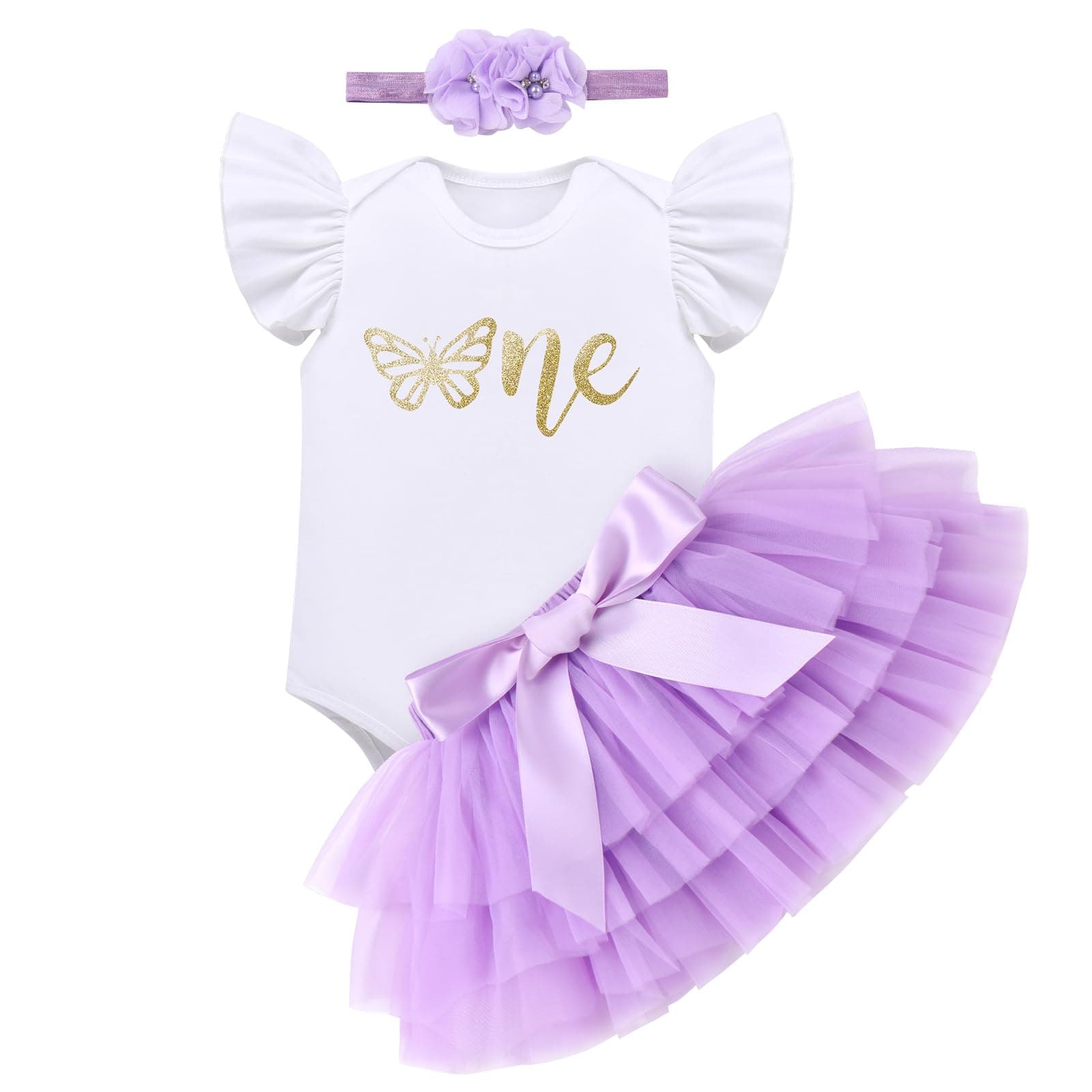 Baby Girl 1st Birthday Outfit Strawberry Butterfly Romper Tutu Headband Cake Smash Shoot