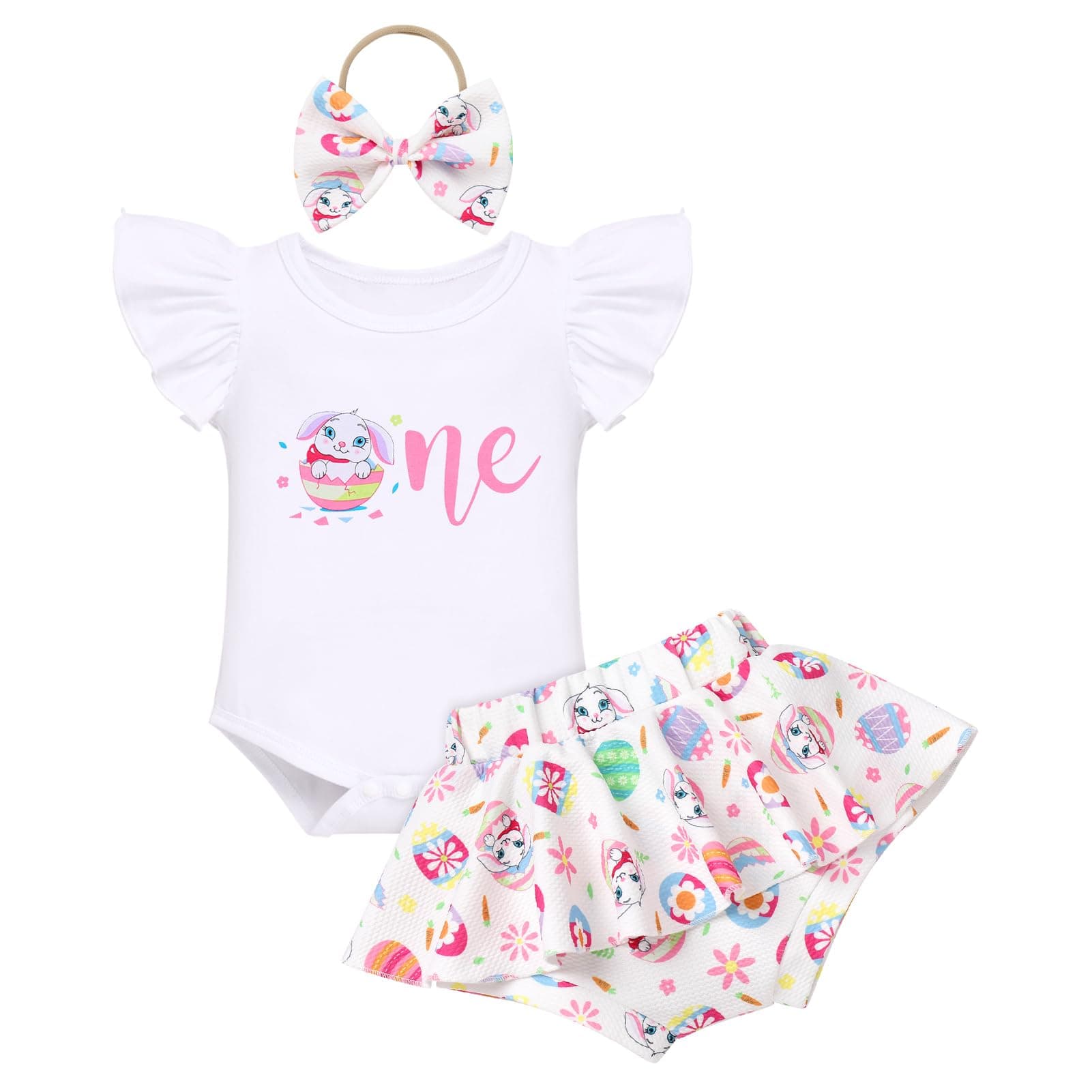 IMEKIS Baby Girls 1st Birthday Sunflower Romper & Shorts + Headband Set