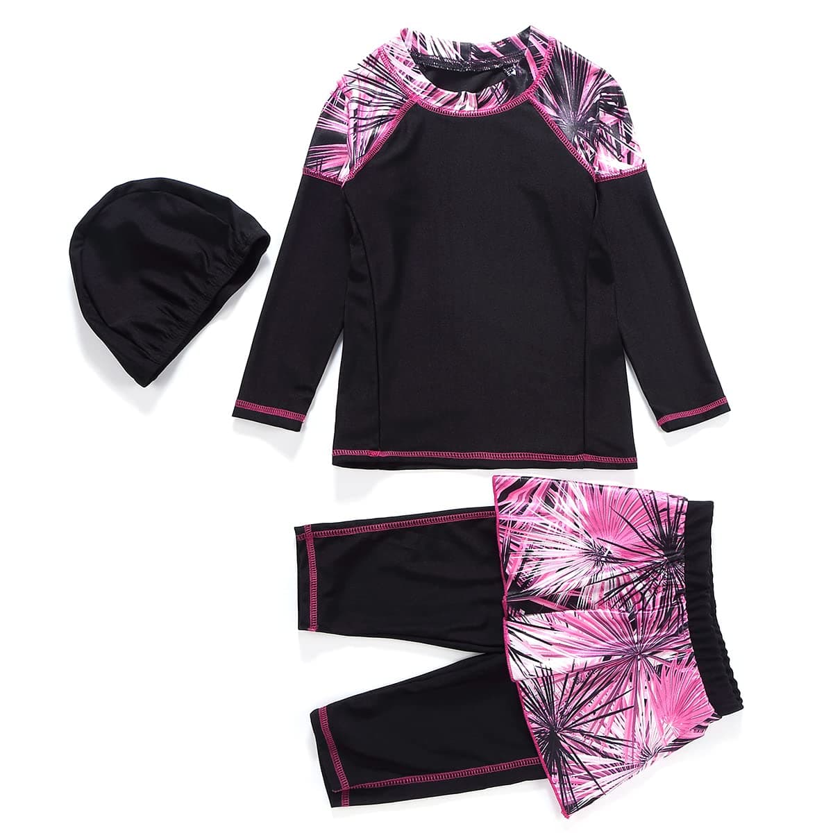 IMEKIS Modest Girl Burkini Swimsuit with Long Sleeve Rash Guard and Hijab Capris