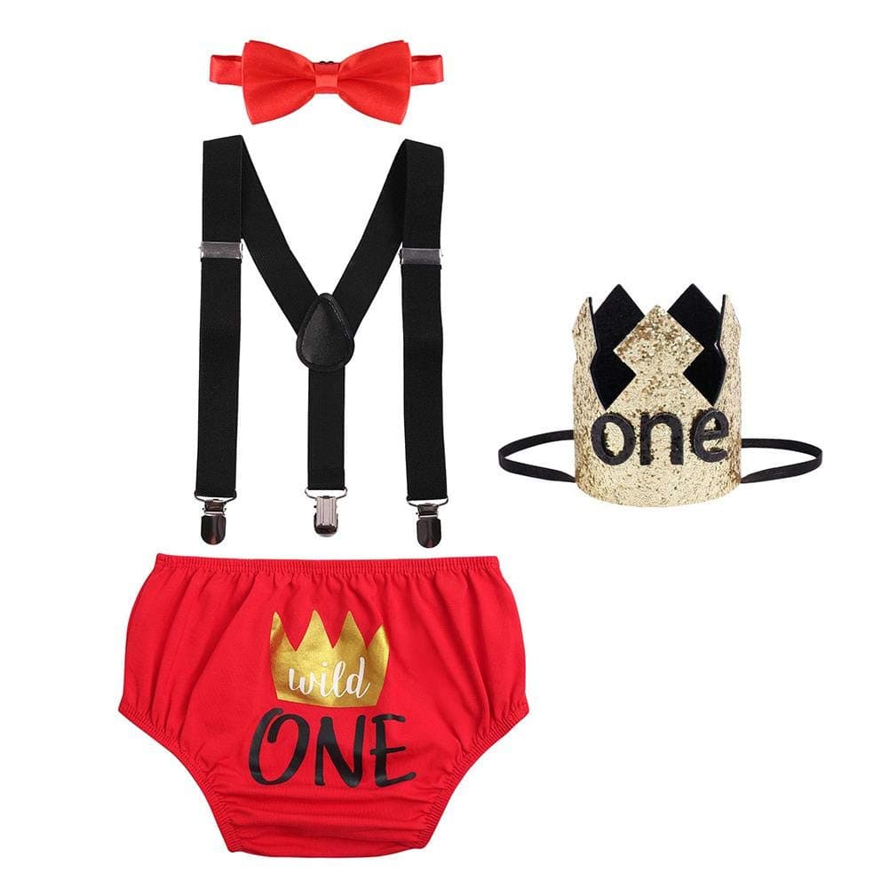 Baby Boys 1st Birthday Cake Smash Outfit - Wild ONE Theme