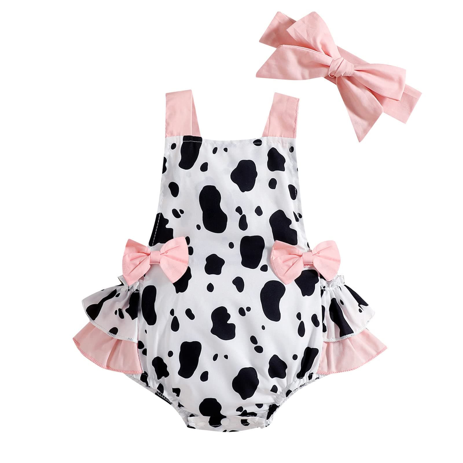 Cow Romper Ruffle Outfit Headband Set 1st Birthday Cake Smash Photo Shoot