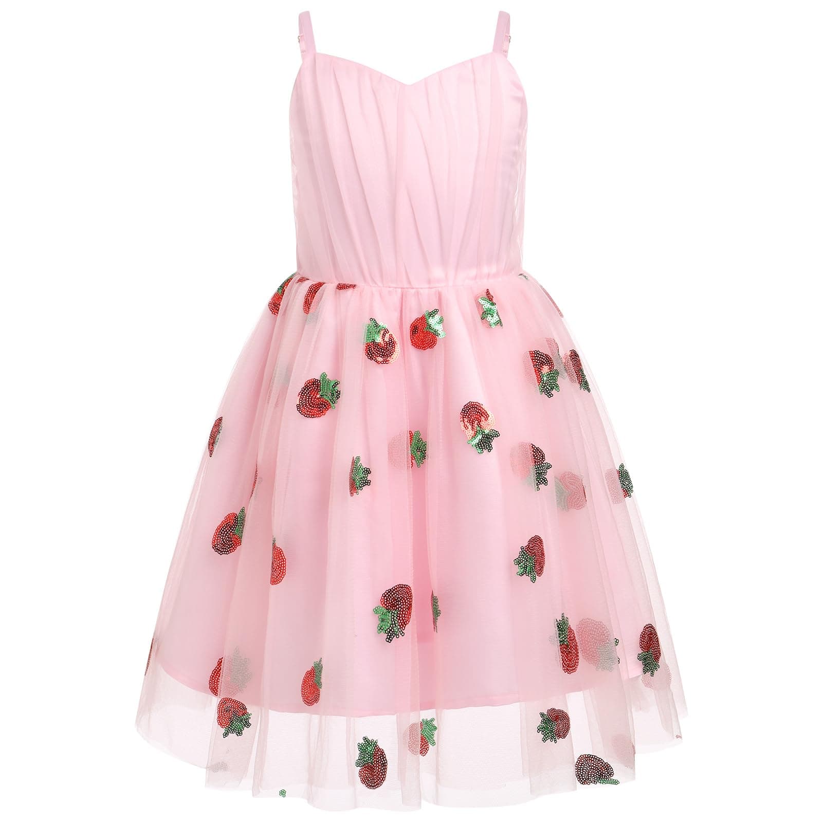 IMEKIS Kid's Strawberry Birthday Tulle Dress for 1-6T Pageant Parties