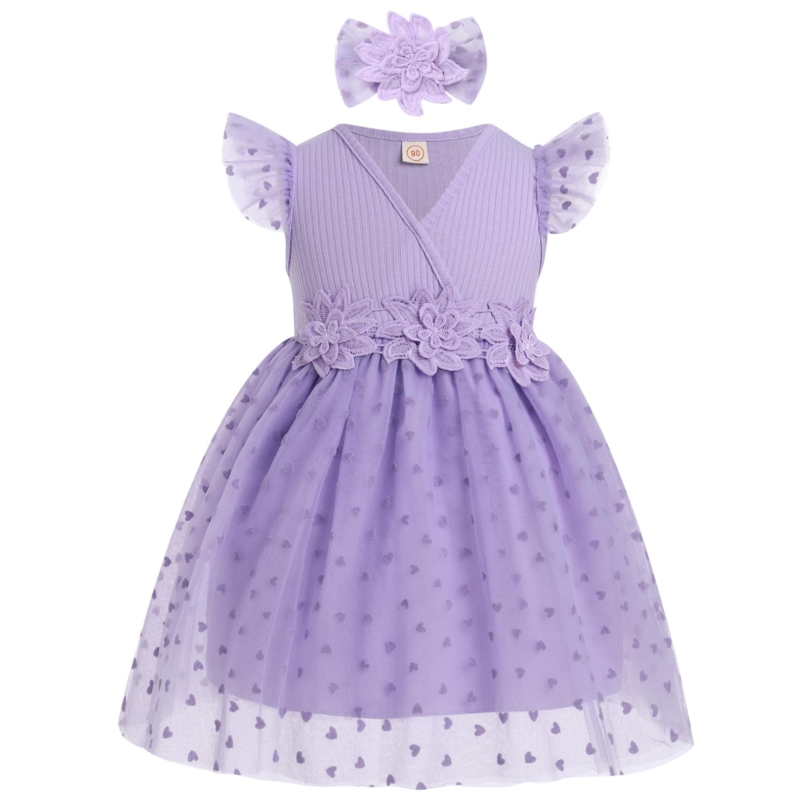 Girls Birthday Dress with Headband - Toddler Baby Flowy Tulle Wedding Party Cake Smash Photo Shoot