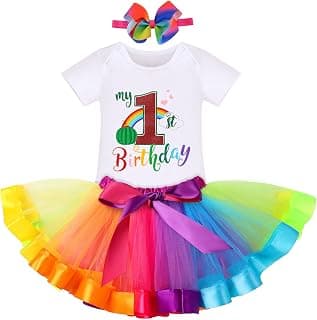 Baby Girls Watermelon 1st Birthday Outfit Cake Smash Romper Rainbow Tutu Skirt Headband Summer Clothes for Photo Shoot
