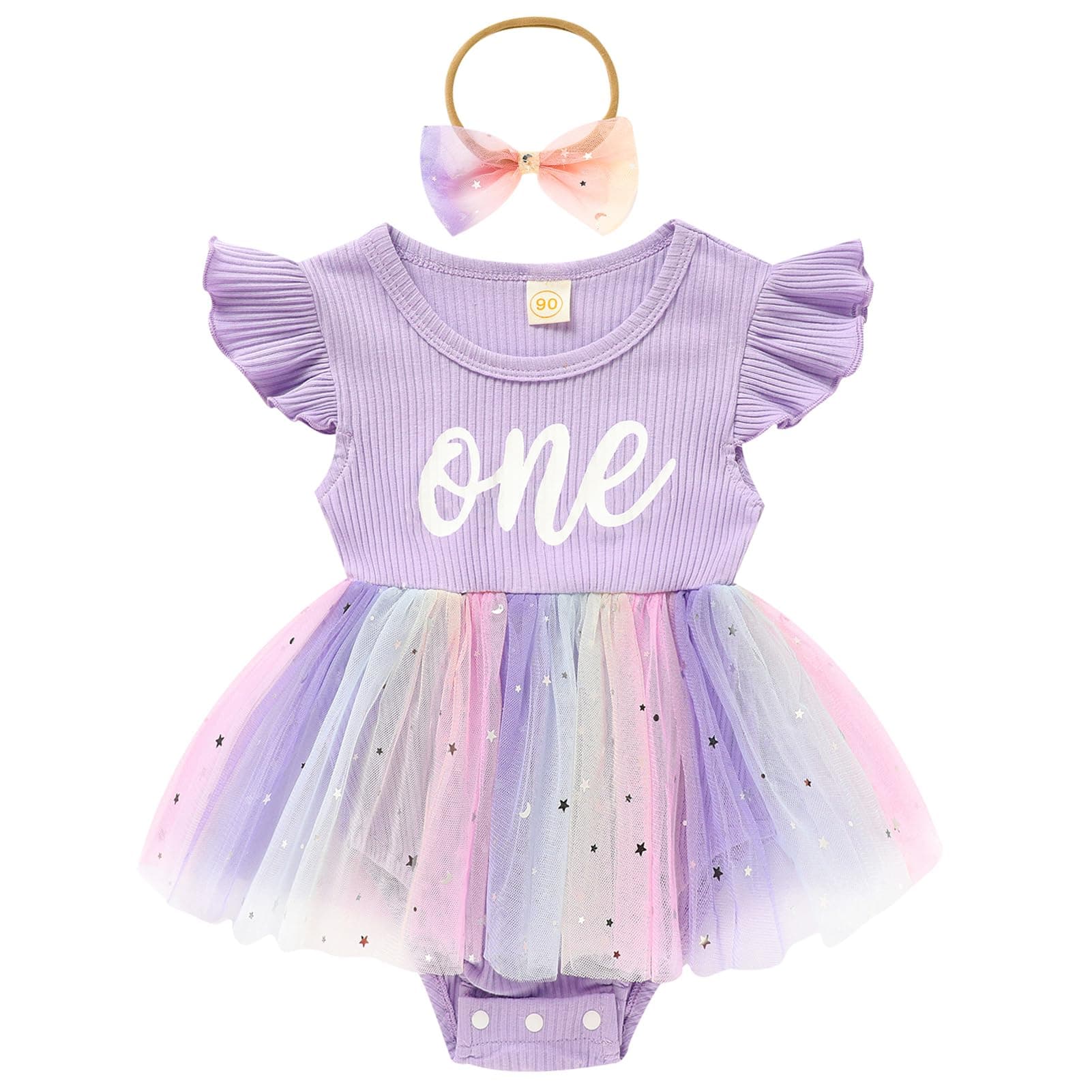 GRNSHTS Baby Girl 1st Birthday Romper & Headband for Princess Photo Shoot