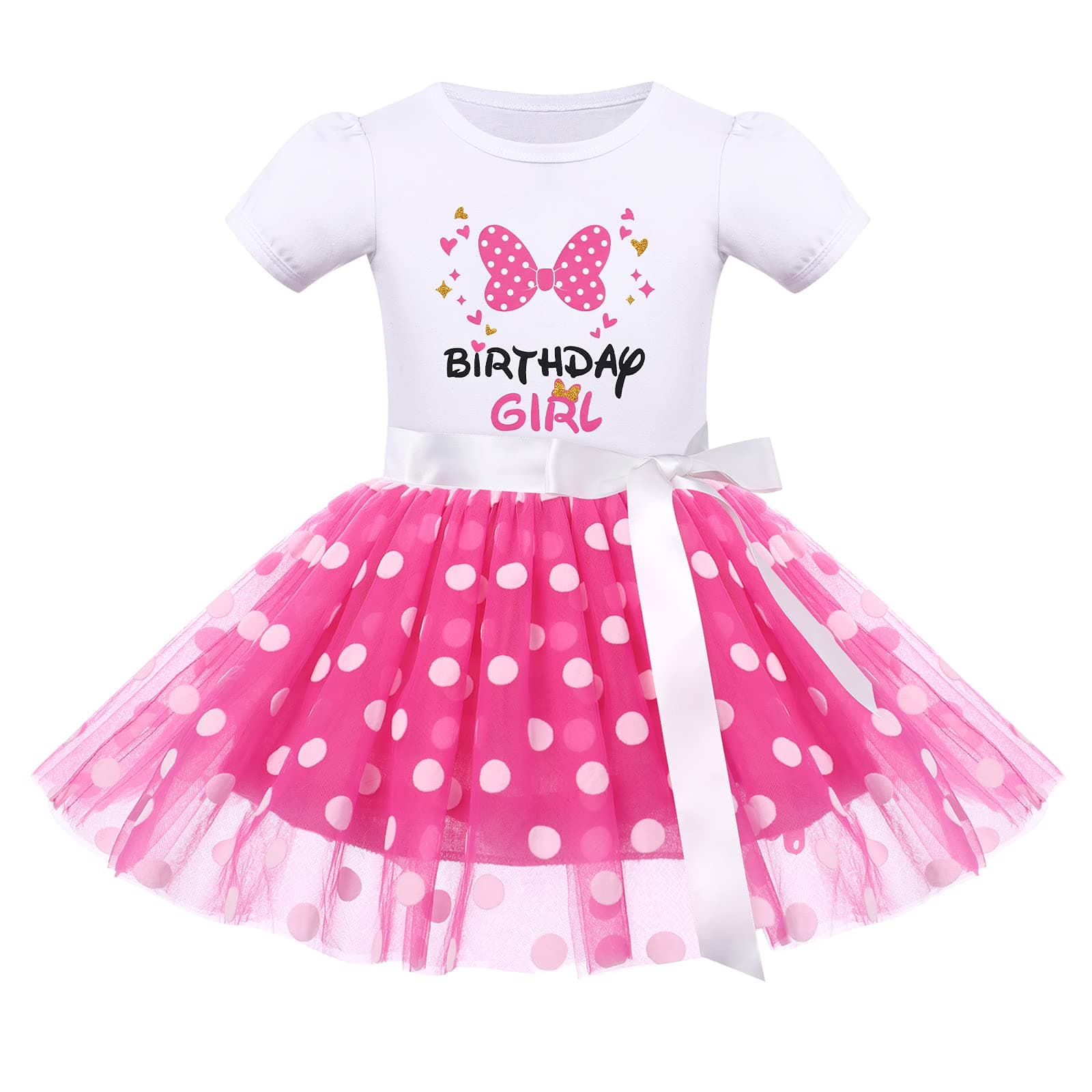 Baby Girls Polka Dots Dress Headband for Birthday Outfit and Cake Smash