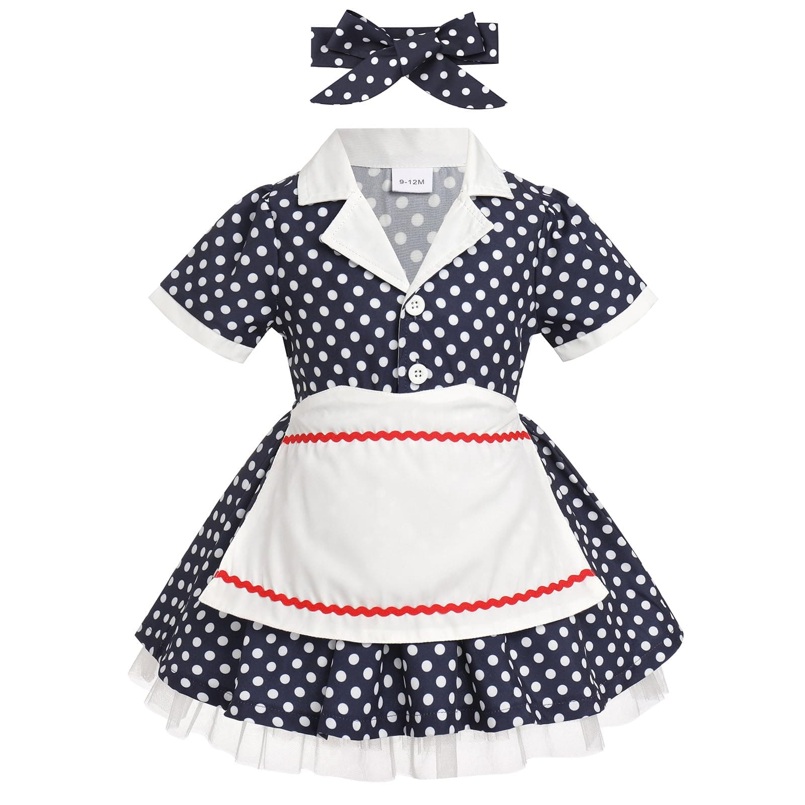 IMEKIS 1950s Housewife Halloween Costume Vintage Polka Dot Dress Apron 1-5T
