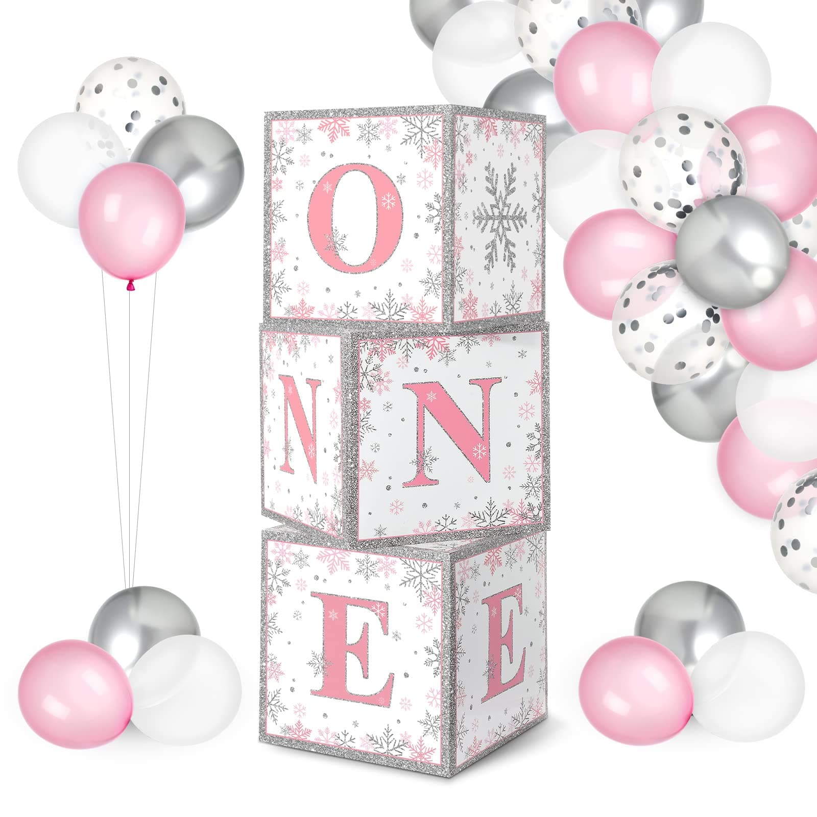 Winter Onederland 1st Birthday Decorations Pink Balloon Boxes Latex Confetti Party Supplies