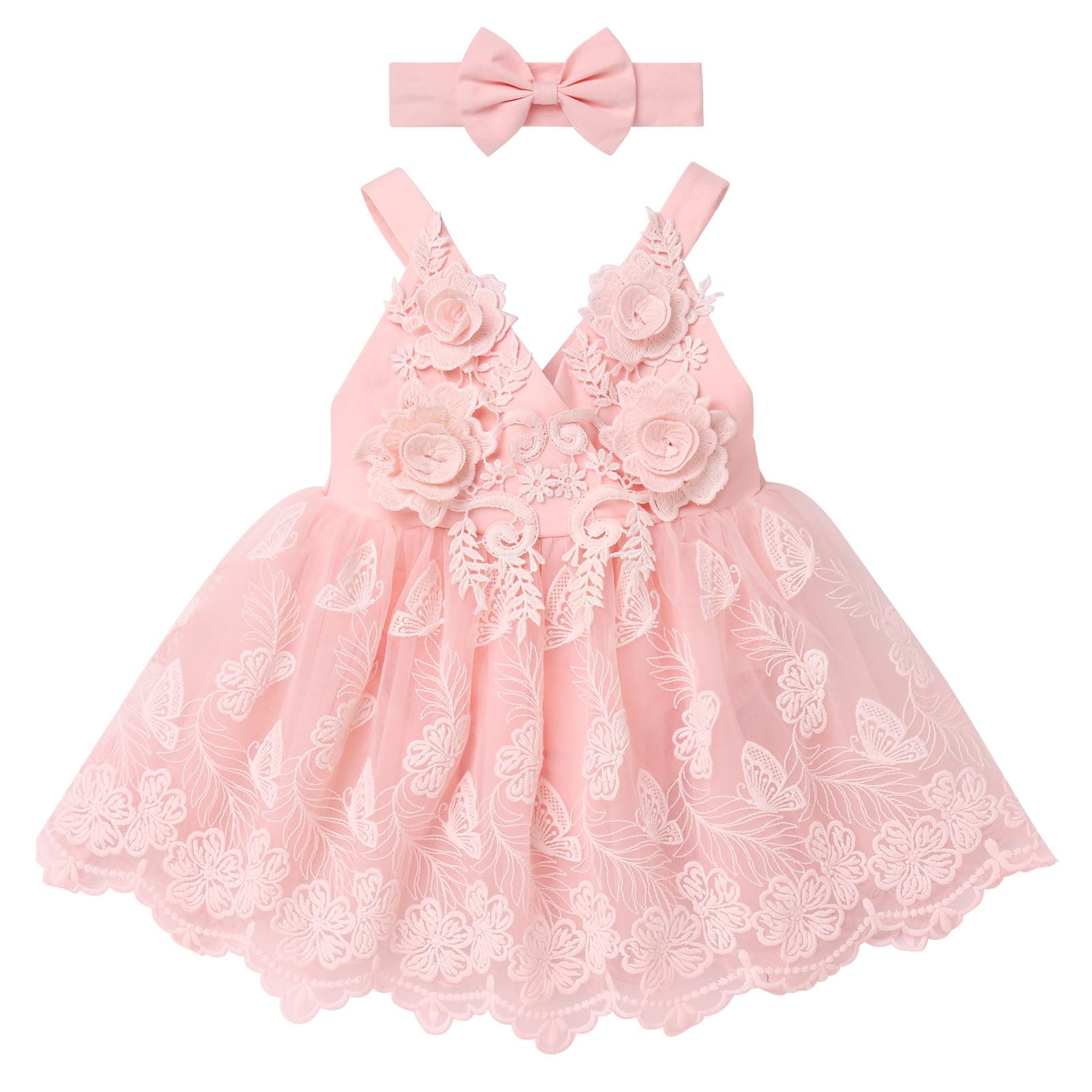 Butterfly Lace Romper Dress for Newborn Baby Girl's 1st Birthday