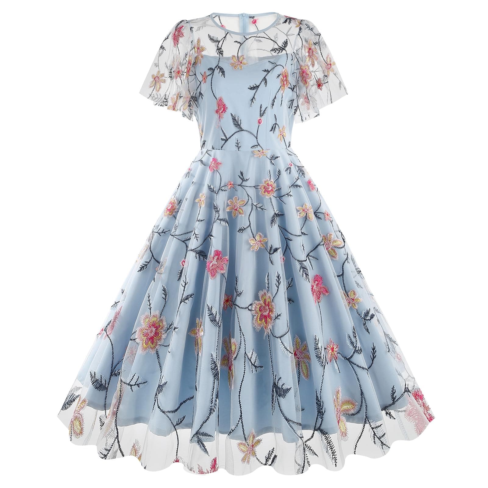 IMEKIS Women's Elegant Retro 1950s Short Flare Sleeve Swing Party Dress