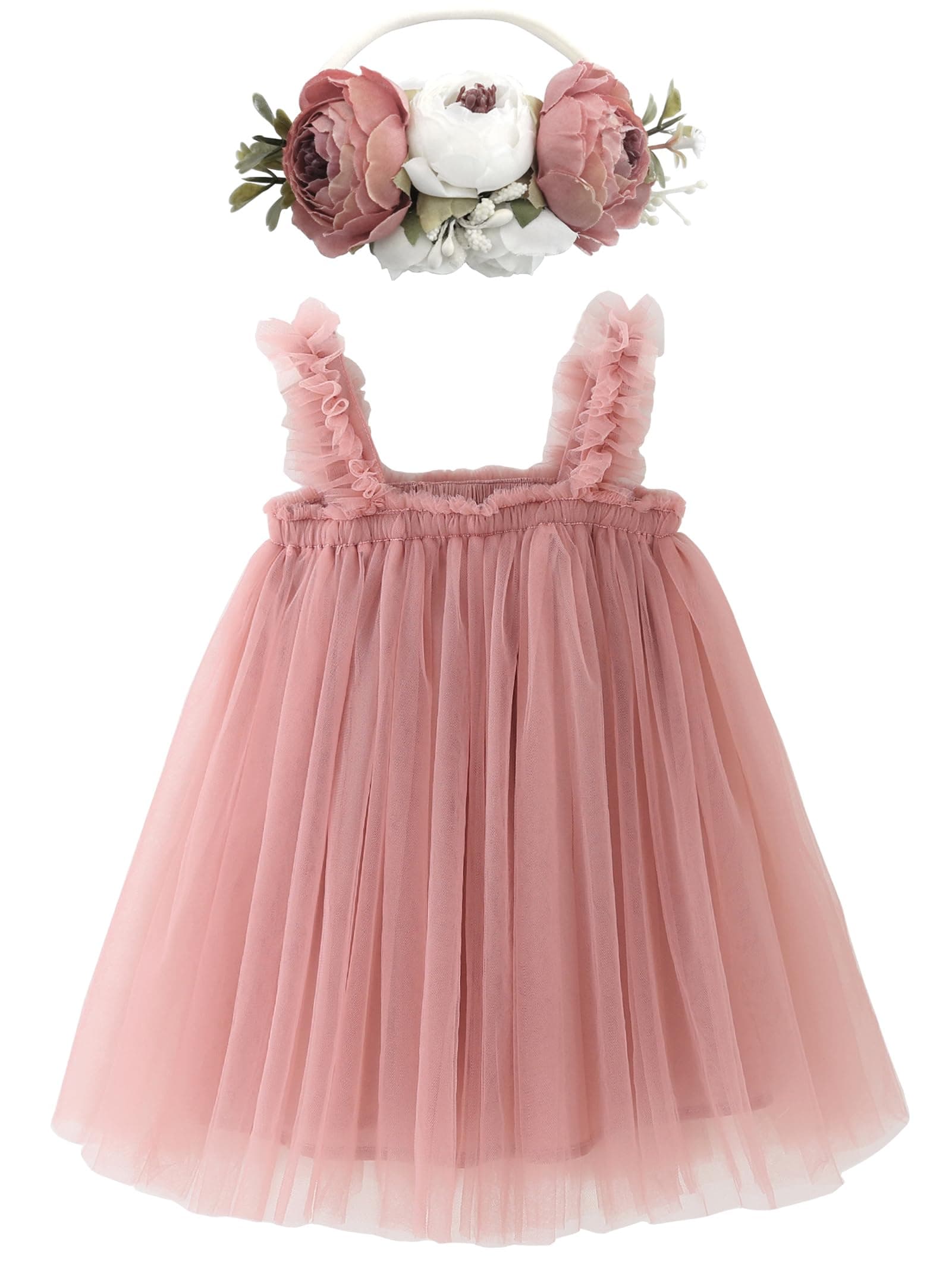 BGFKS Toddler Girl Rainbow Tulle Tutu Dress & Flower Headband Set