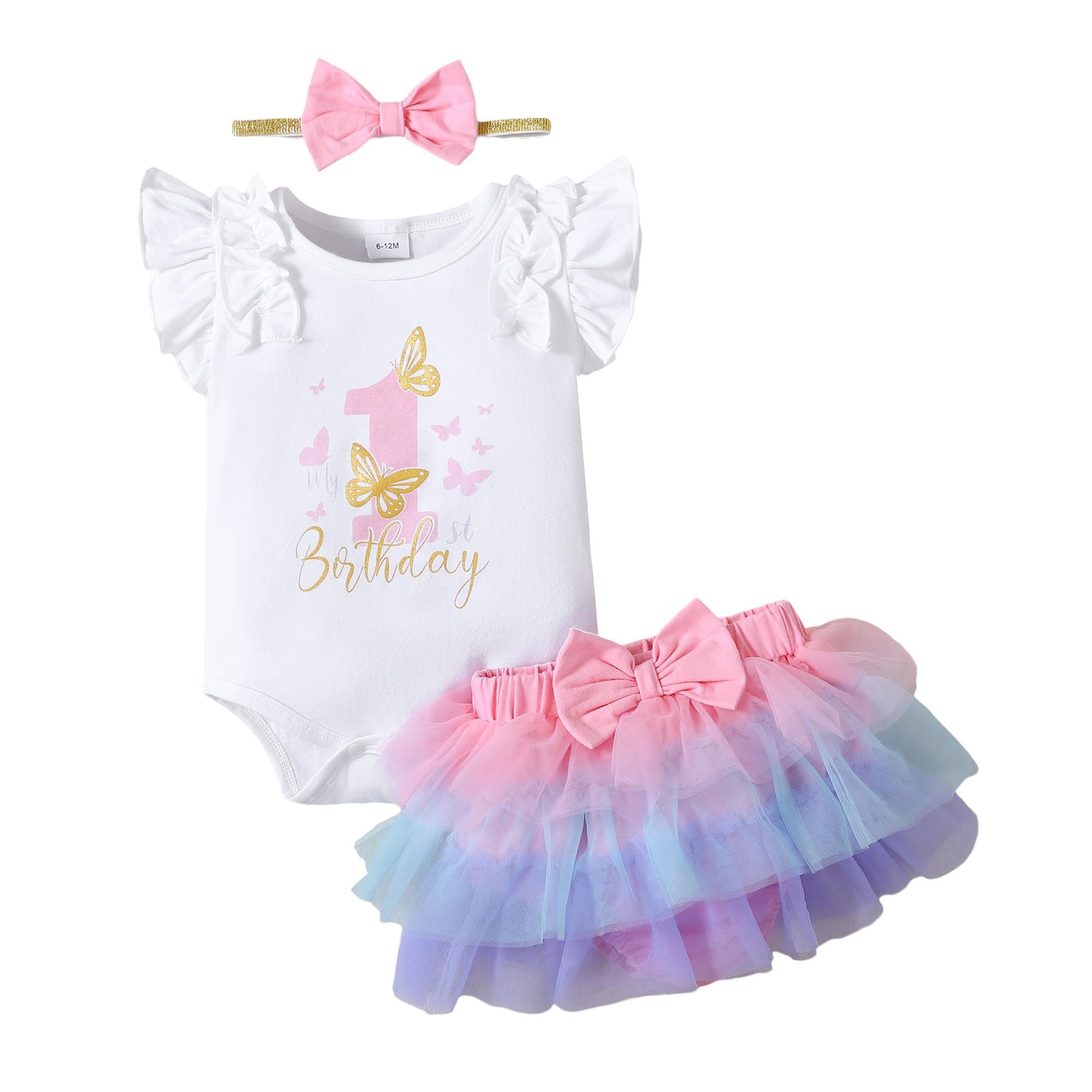 Mioglrie 1st Birthday Girl Outfit Romper Tutu Set 3-18 Months