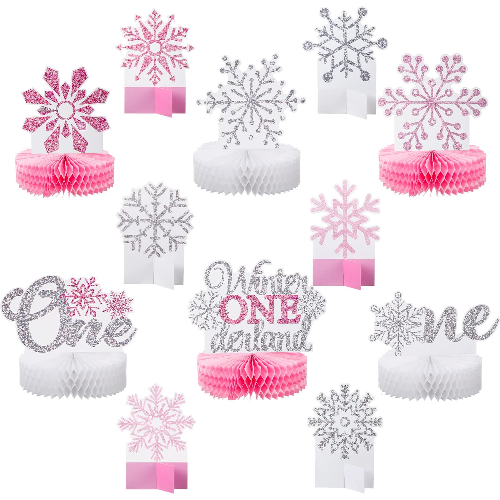 Onederland Lincia 12 Pcs Pink Snowflake Winter Birthday Decorations