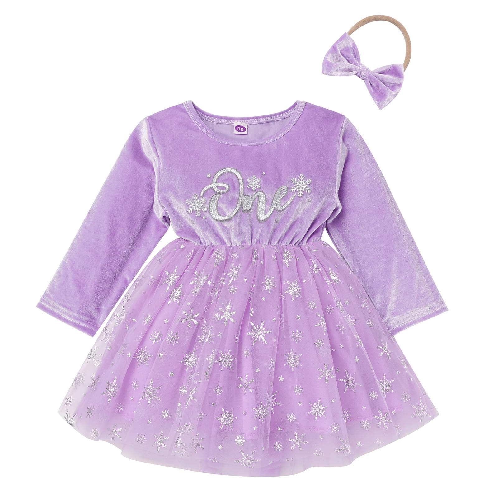 Baby Girls Snowflake 1st Birthday Princess Dress + Headband
