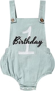 Baby Boys Girls 1st Birthday Romper Baby First Birthday Outfit Boy Solid Color Jumpsuit Cake Smash Outfit
