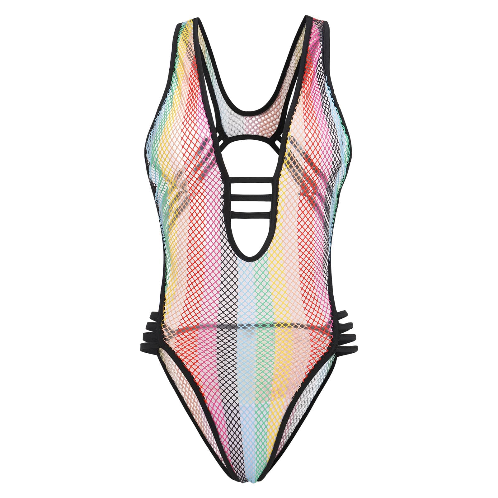 IMEKIS Women Rainbow Fishnet Dress Bodysuit - Perfect for Music Festivals, Halloween, Cosplay, Disco Dance