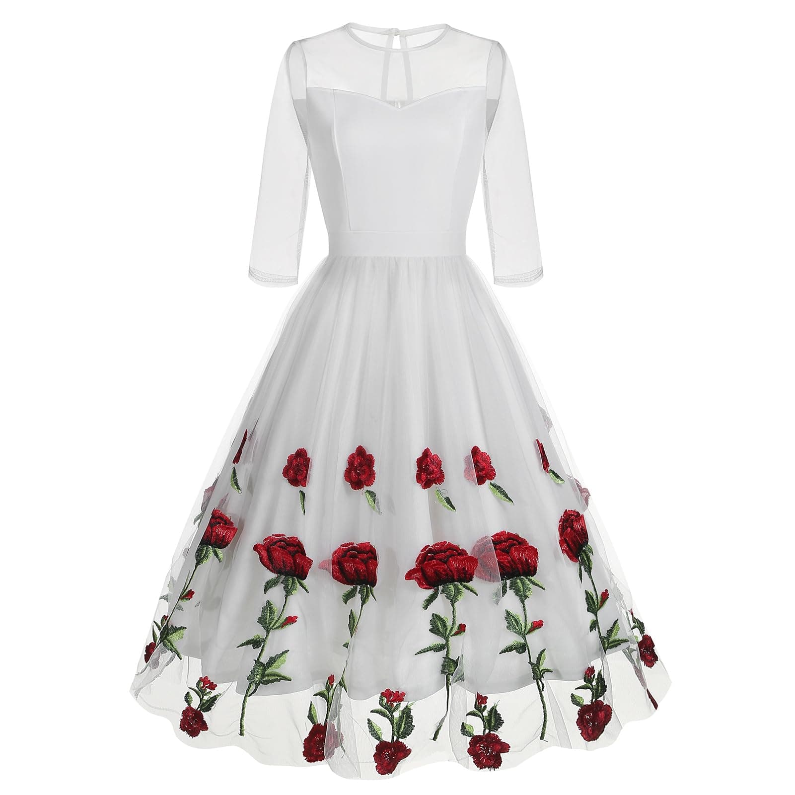 IMEKIS Women's Vintage Rose Embroidered Floral Swing Cocktail Dress