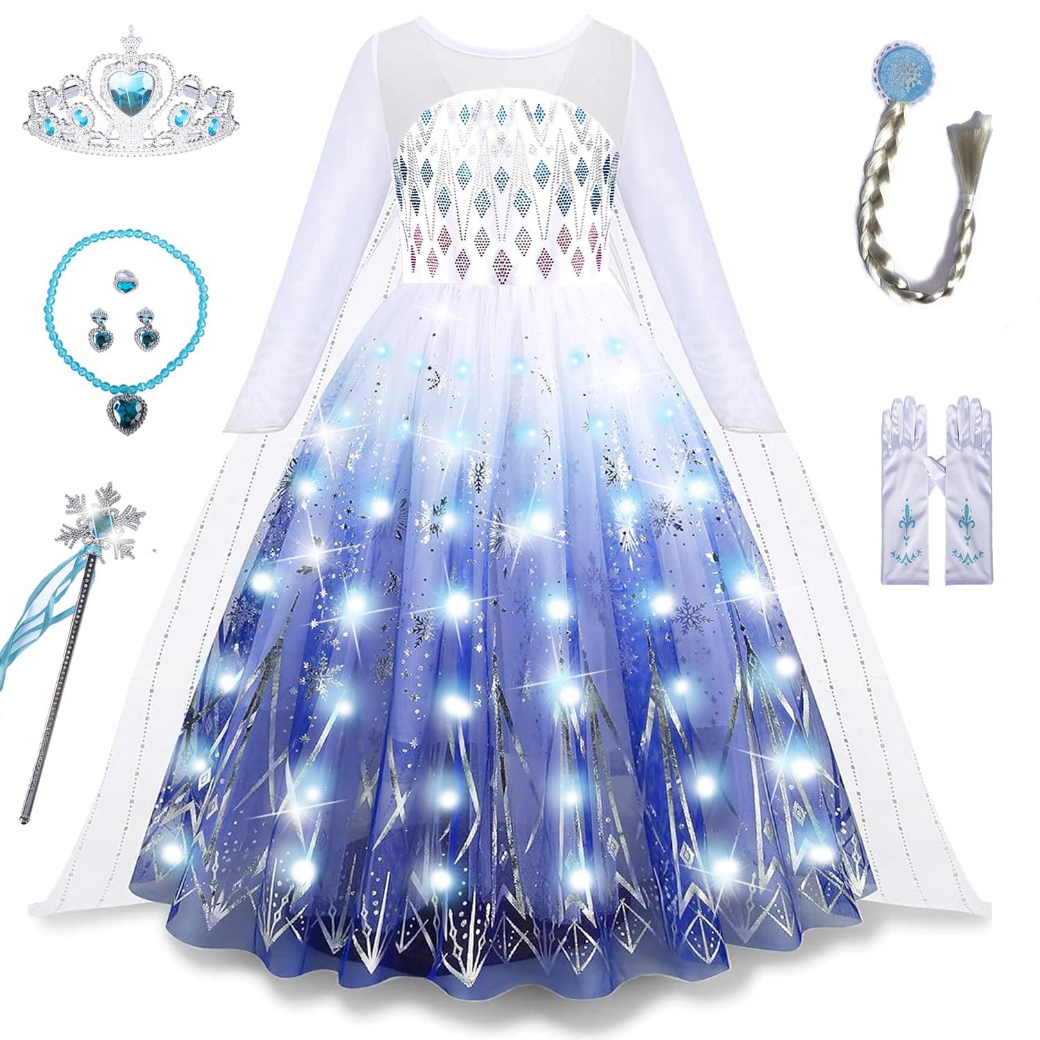 Snow Princess Dress Halloween Costume for Toddler Kids with Accessories