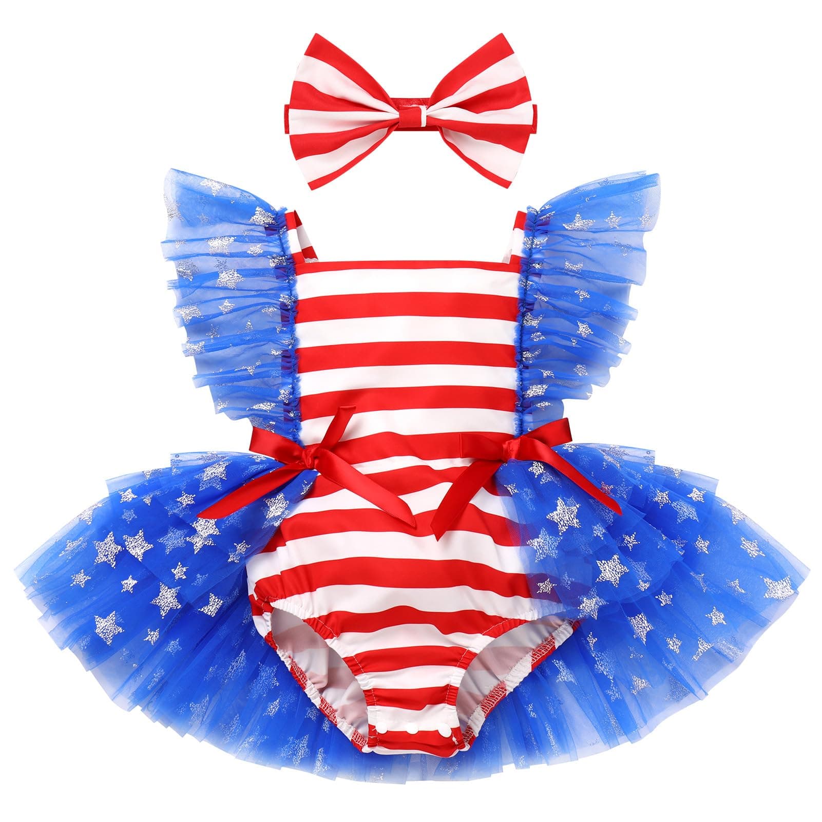 Patriotic Romper Tulle Dress Headband Birthday Cake Smash Photo Shoot for Newborn Baby Girl