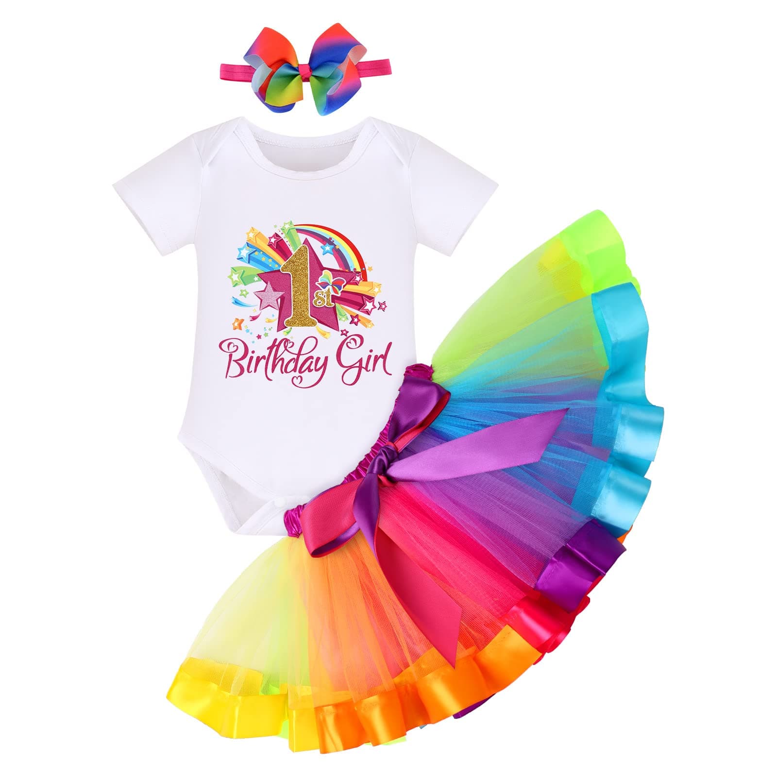 ODASDO Rainbow Tutu Birthday Smash Outfit for Toddler Girls