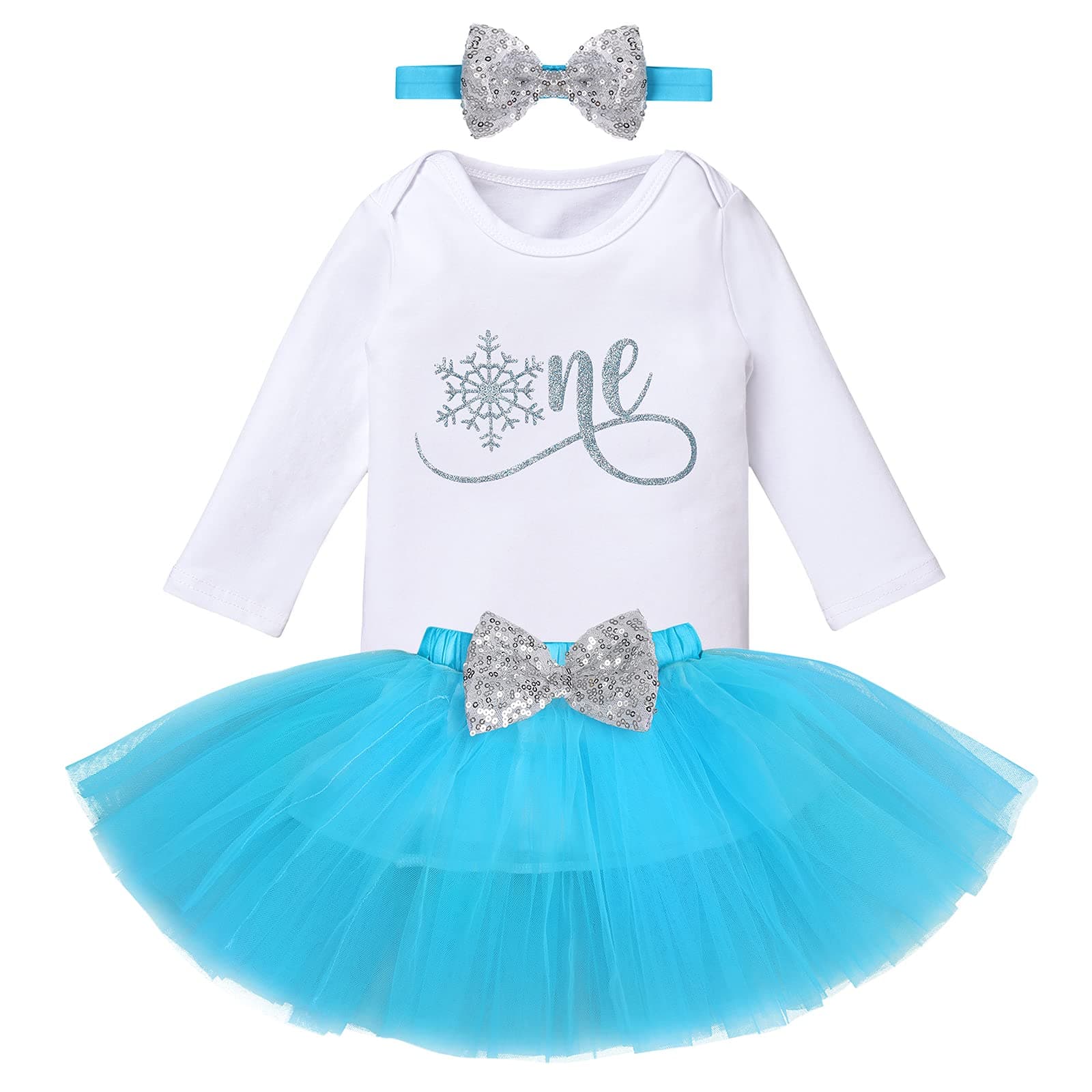 Baby Girls' Snowflake 1st Birthday Outfit: Romper, Tutu Skirt, and Headband for Winter Parties and Cake Smash Photos