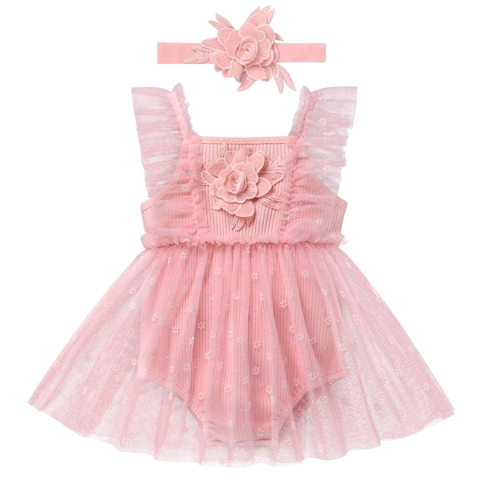 IMEKIS Newborn Baby Girl Floral Romper Dress for 1st Birthday Photoshoot
