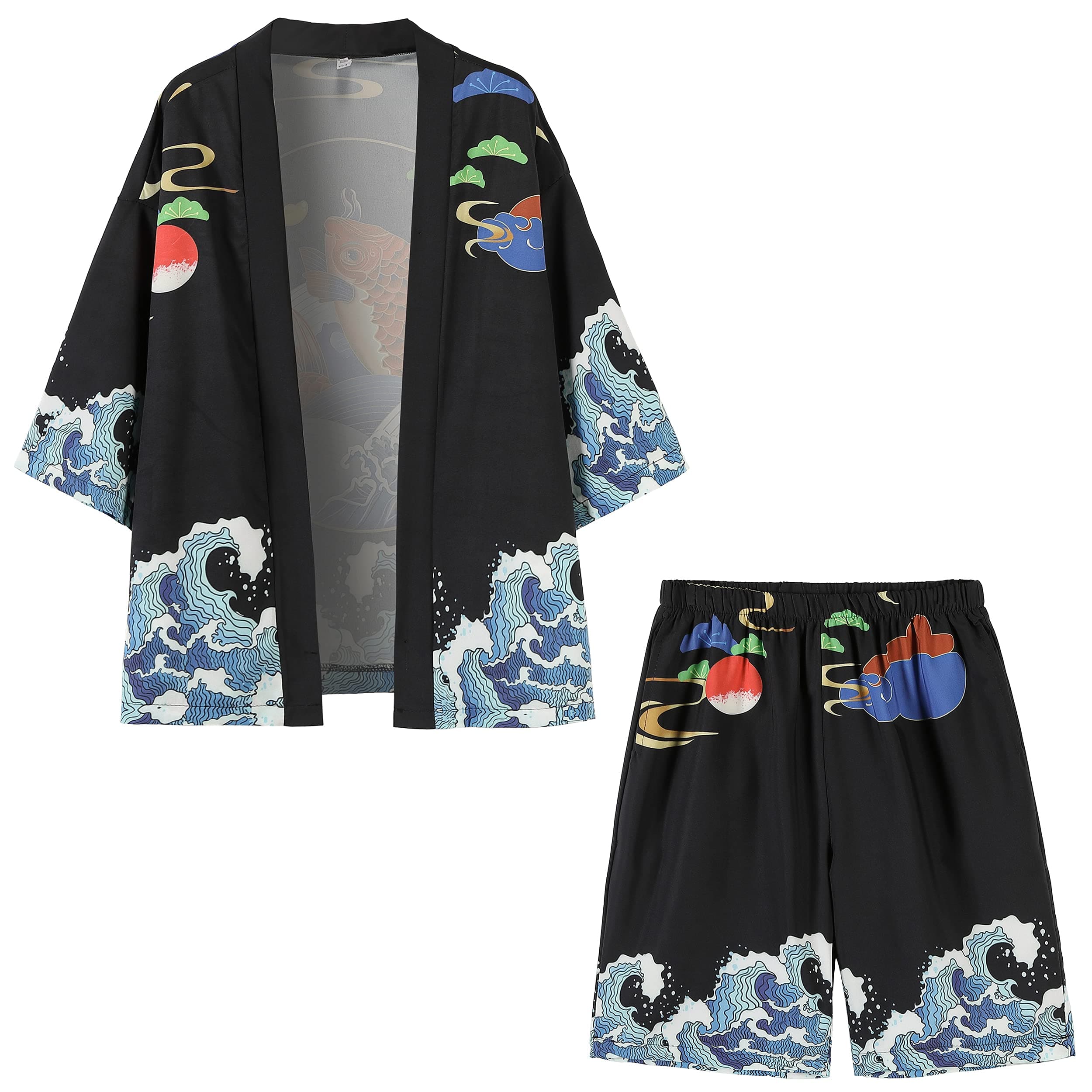 PRIJOUHE Mens Loose Fit Japanese Kimono Coat Jacket with Shorts