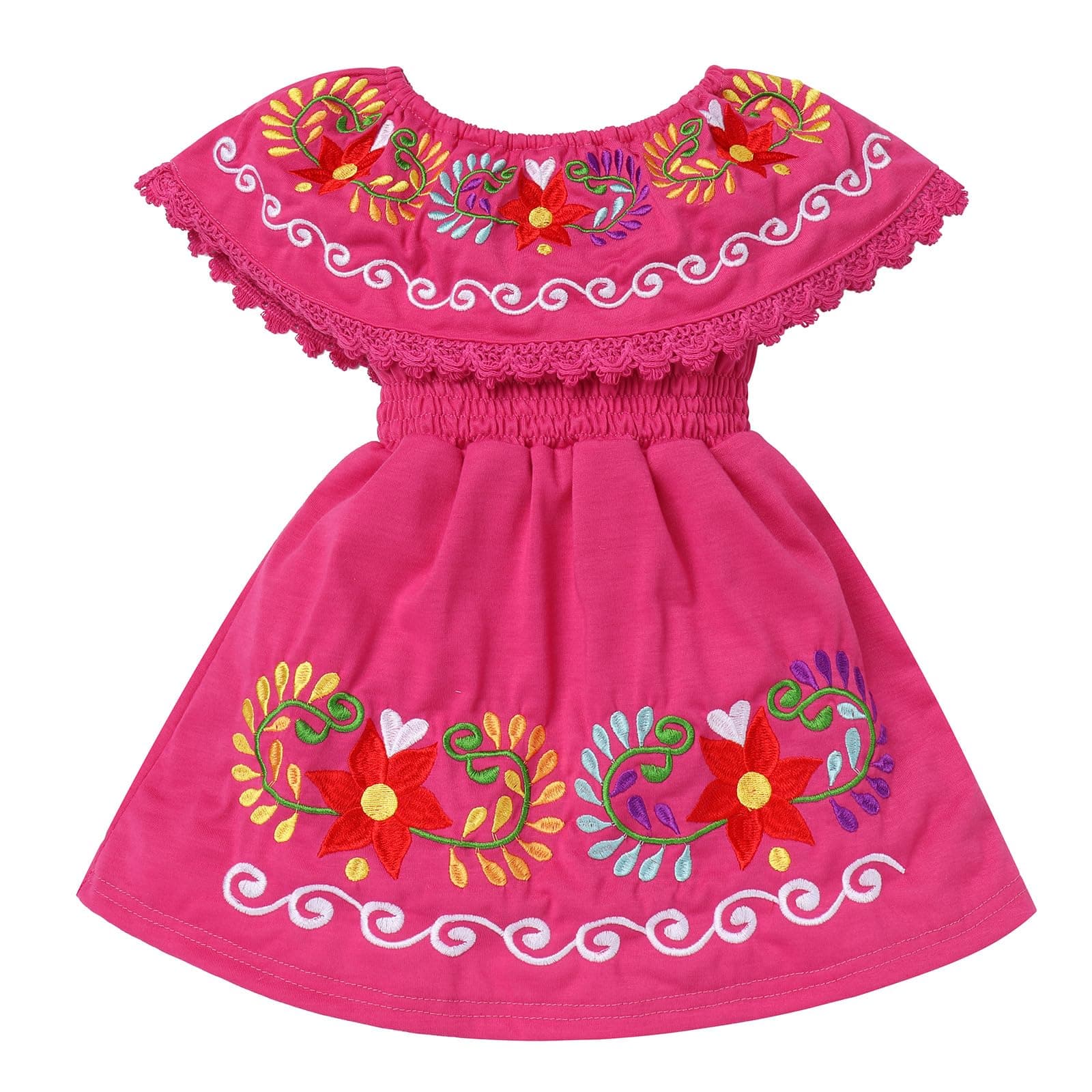 IMEKIS Toddler Girls Mexican Floral Embroidered Dress Birthday & Halloween Costume