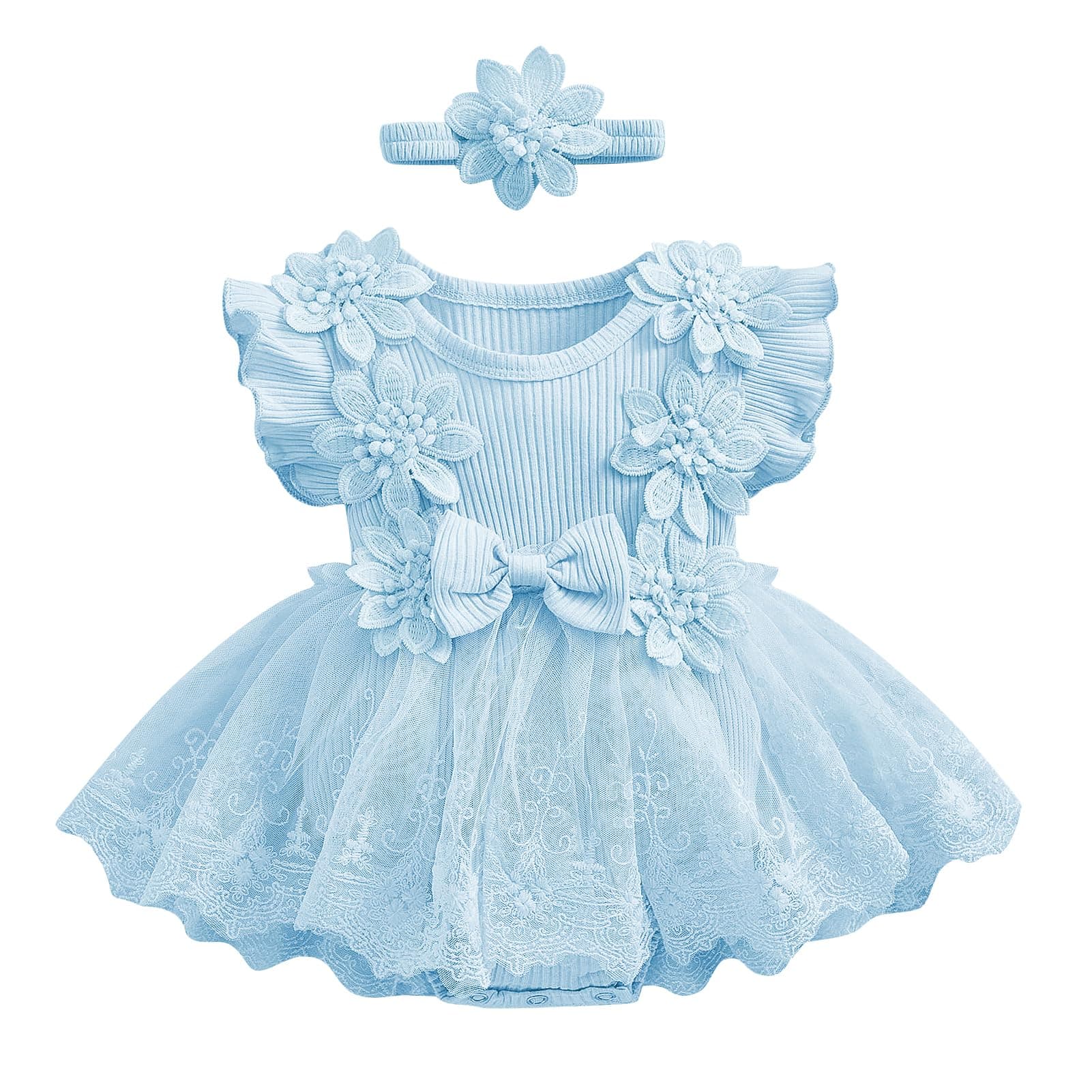 IMEKIS Newborn Girl 1st Birthday Romper Ruffle Sleeve Dress