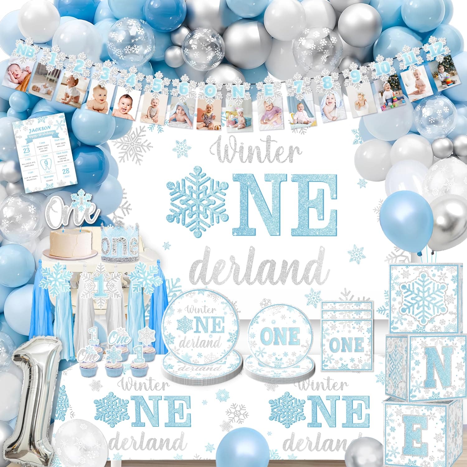 Cocomigo Winter Balloon Arch Set for 1st Birthday Boy Decorations