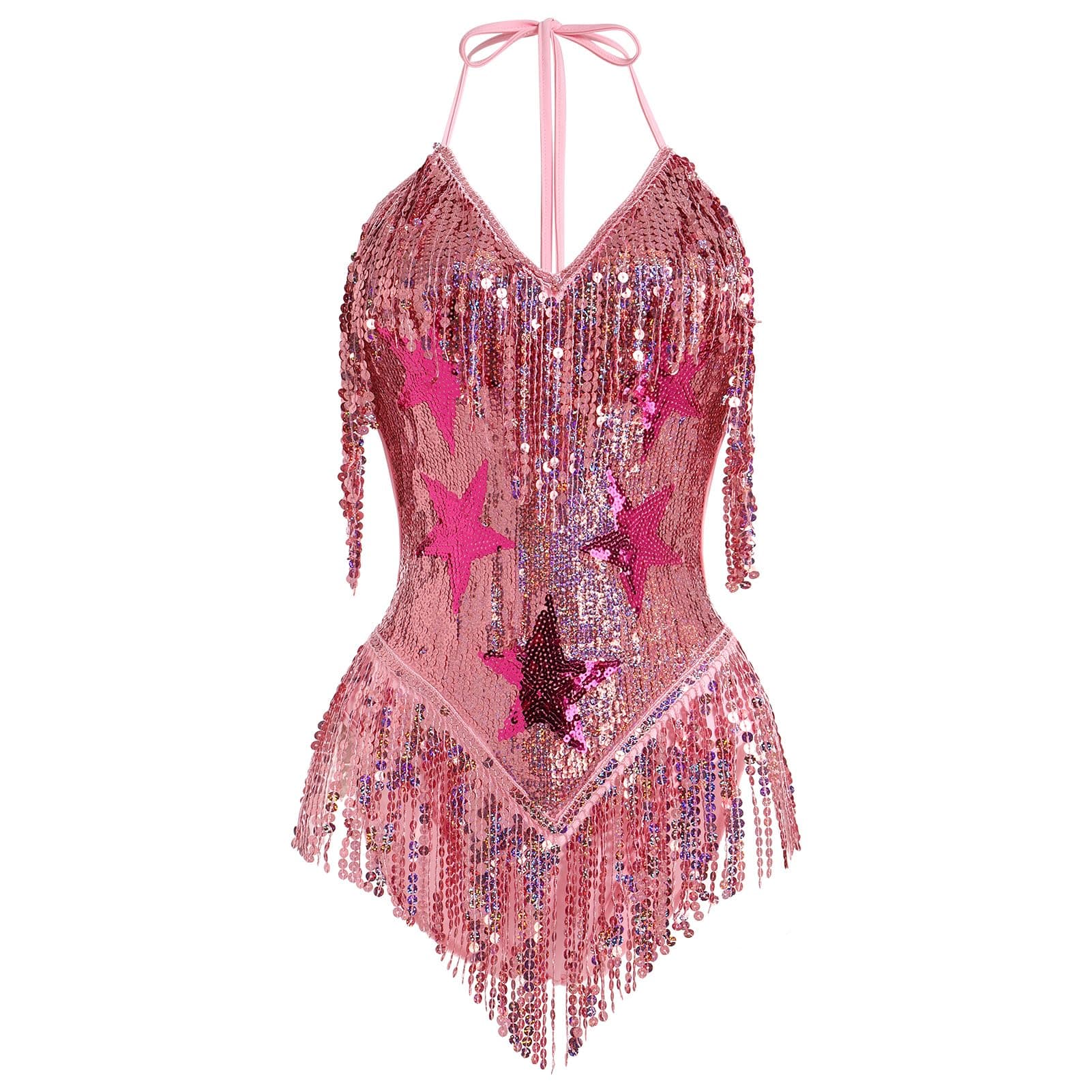 FYMNSI Women’s Sequined Tassel Bodysuit for Festivals and Costumes