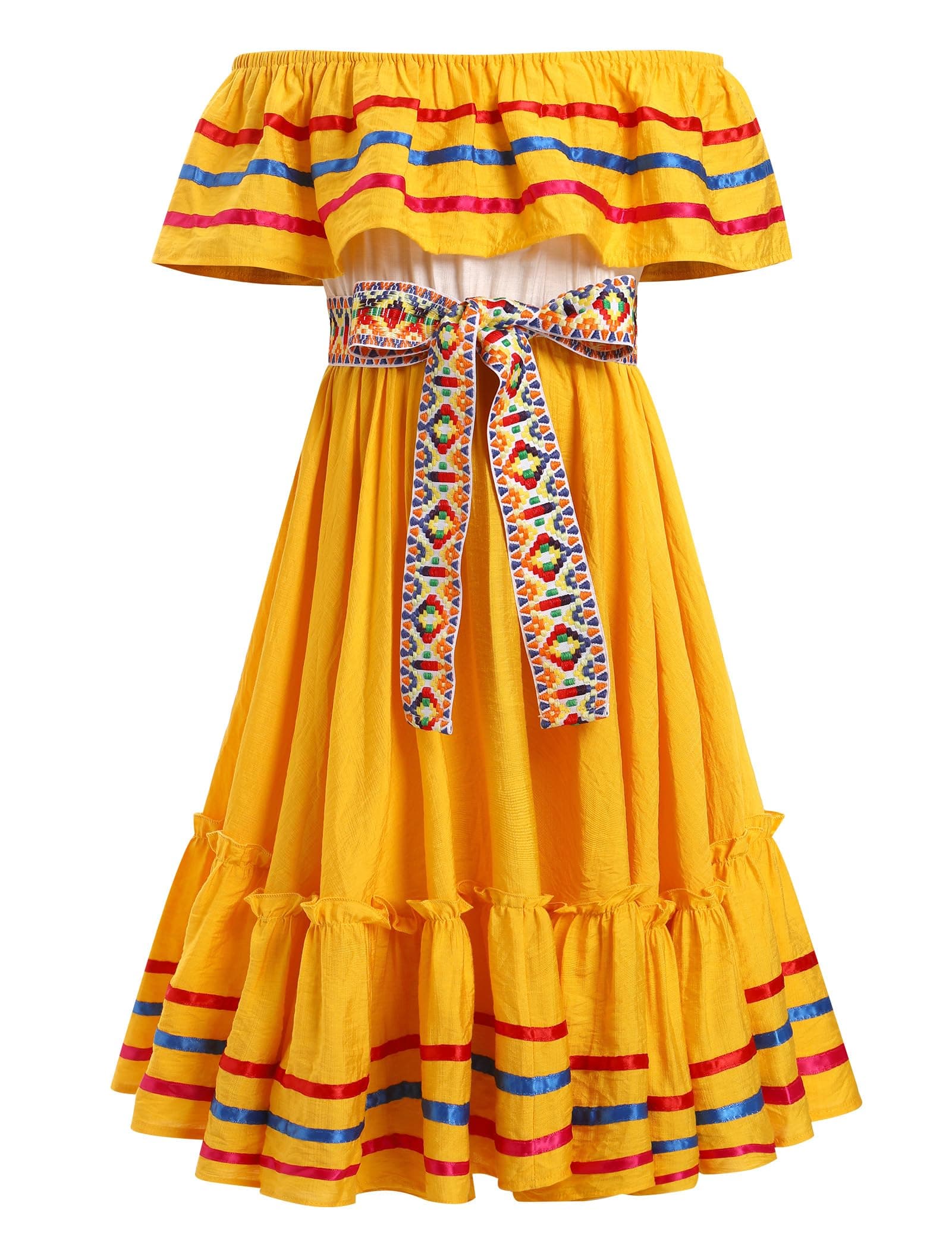 IMEKIS Toddler Girl Mexican Embroidered Floral Dress Ethnic Wear 4-10T