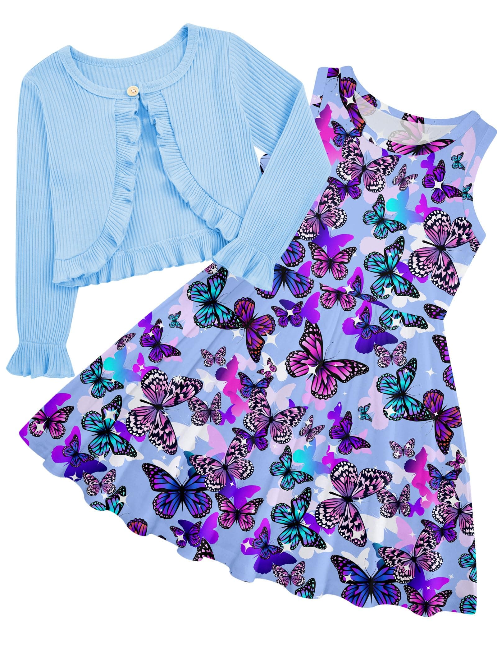 Goodstoworld Toddler Girl Fall Outfits: Sleeveless Dresses & Long Sleeve Cardigan 2-8T
