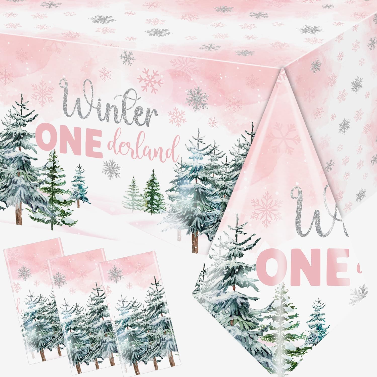 HAKOTI Pink Snowflake Tablecloth for 1st Birthday Winter Wonderland Decor