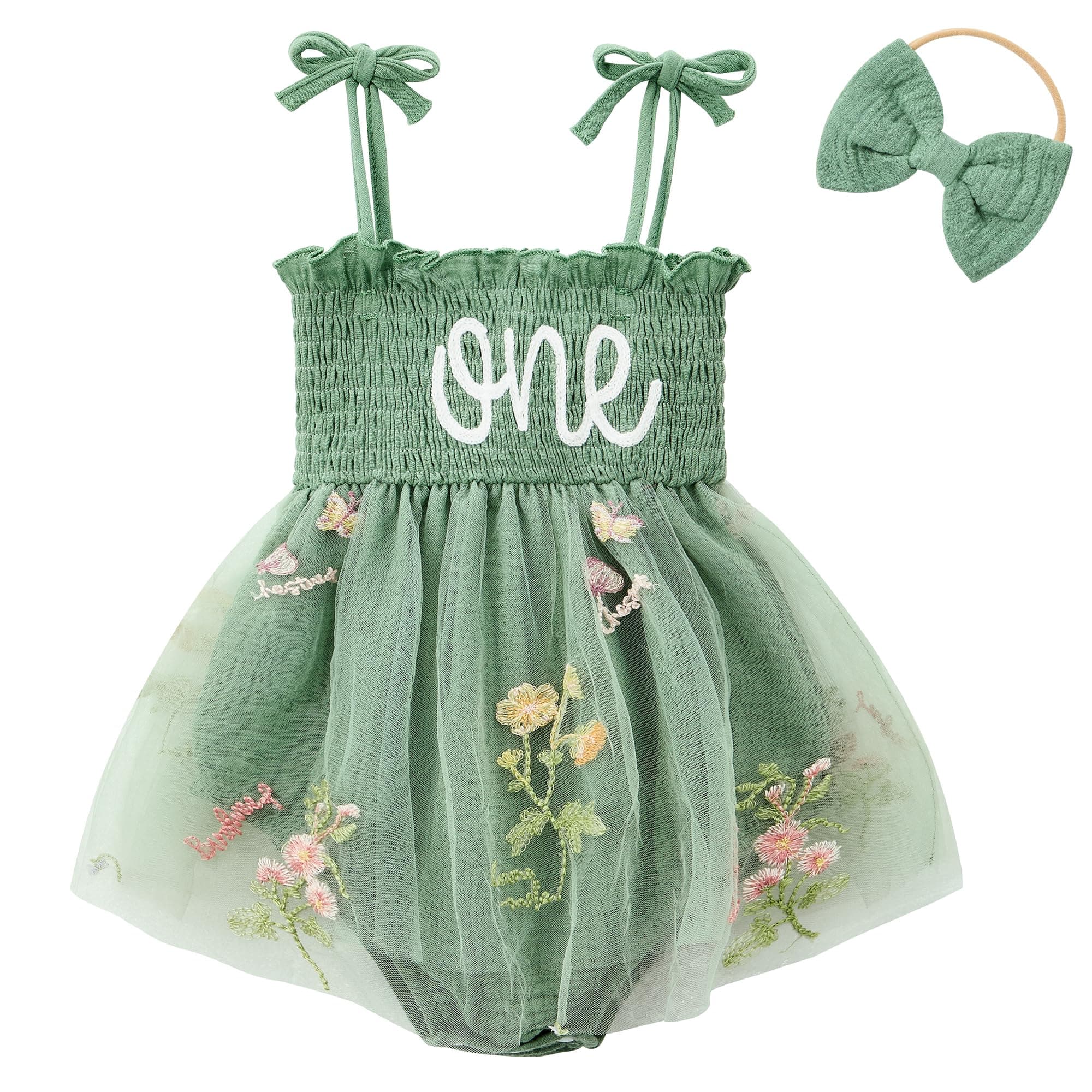 Durio Baby Girl 1st Birthday Tutu Romper with Headband Sleeveless